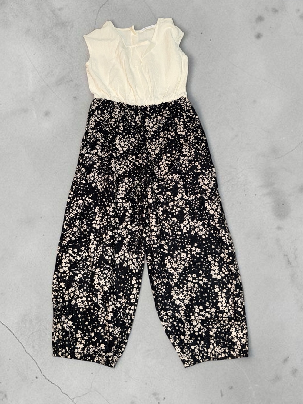 Girls Cream & Black Floral Jumpsuit (110)